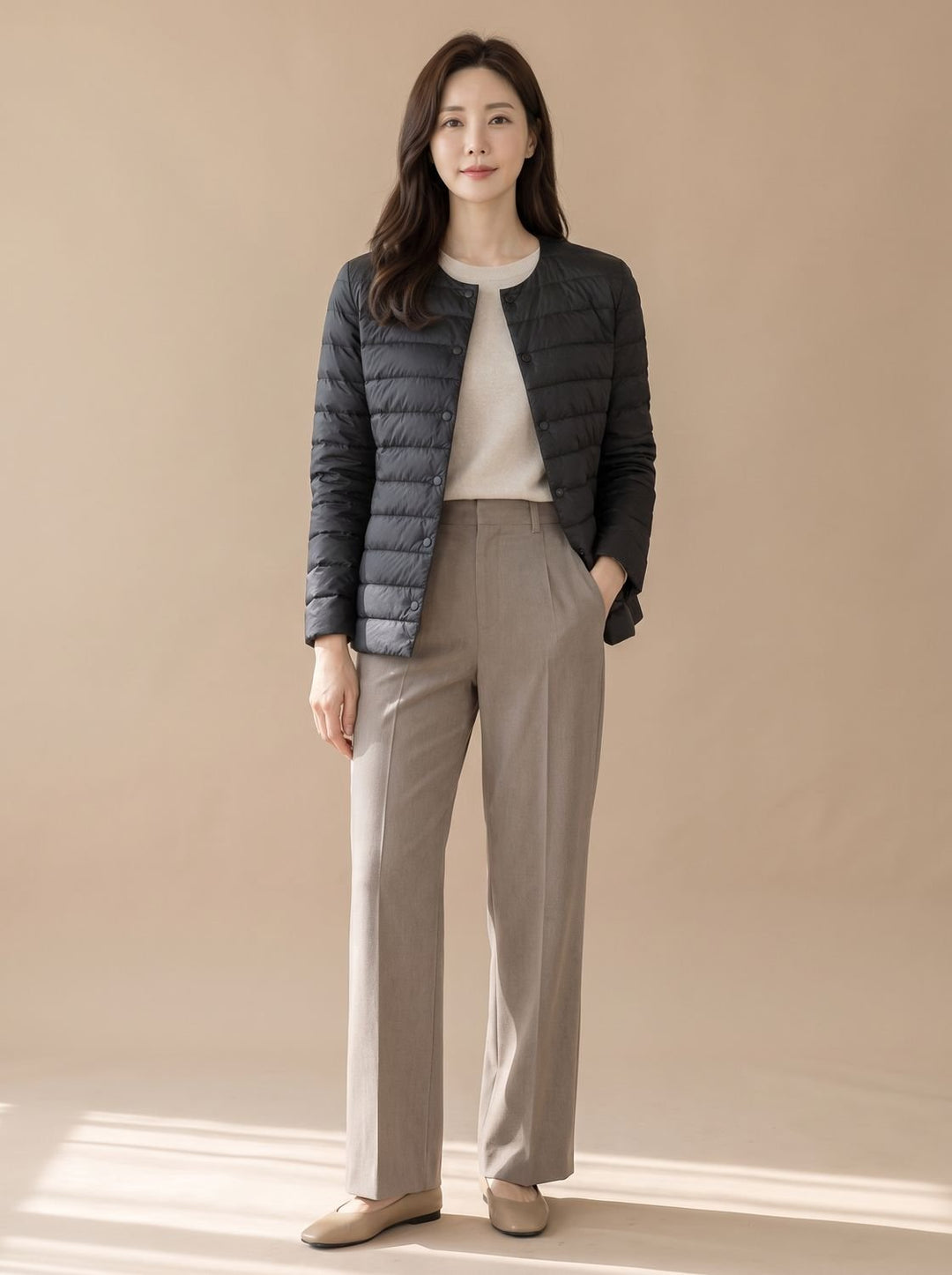 Elegante Dames Winterjas Gestikt Slim-Fit in Zwart