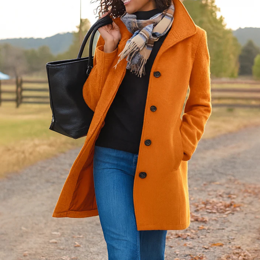 Elegante dames winterjas met klassieke lijnen in Oranje