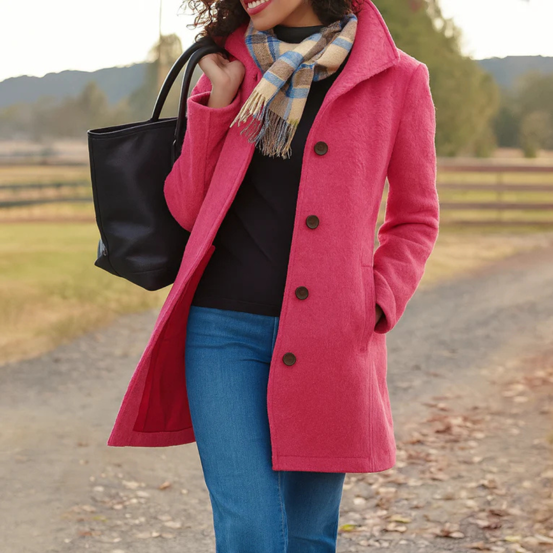 Elegante dames winterjas met klassieke lijnen in Roze