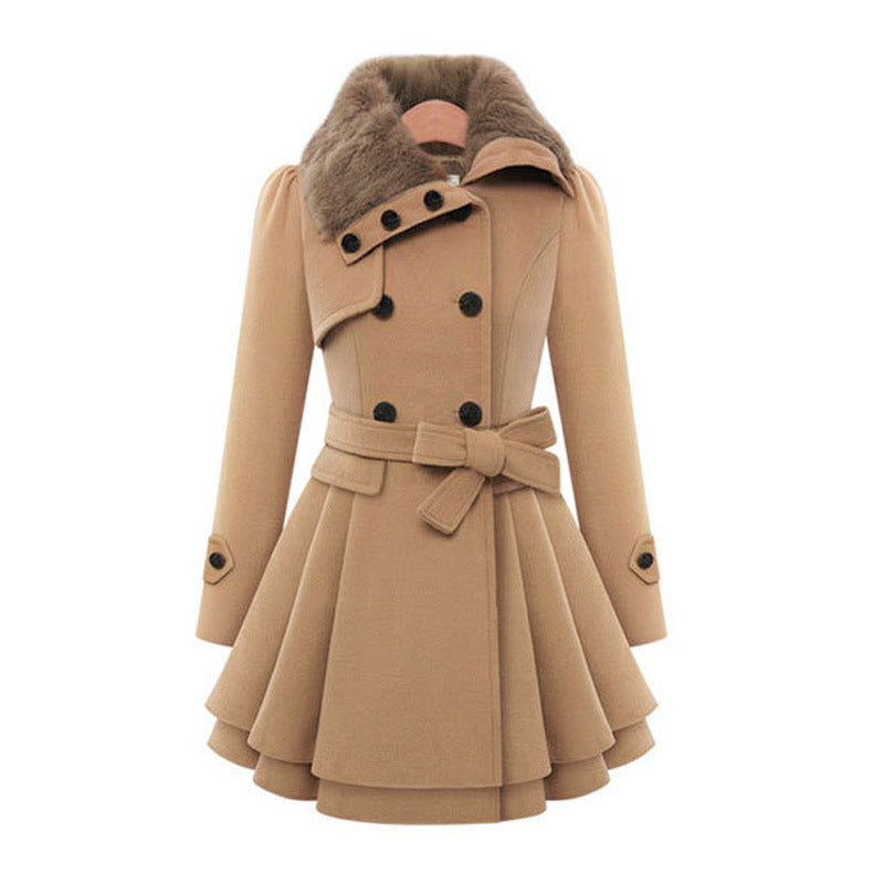 Elegante dames winterjas met nepbont in Beige