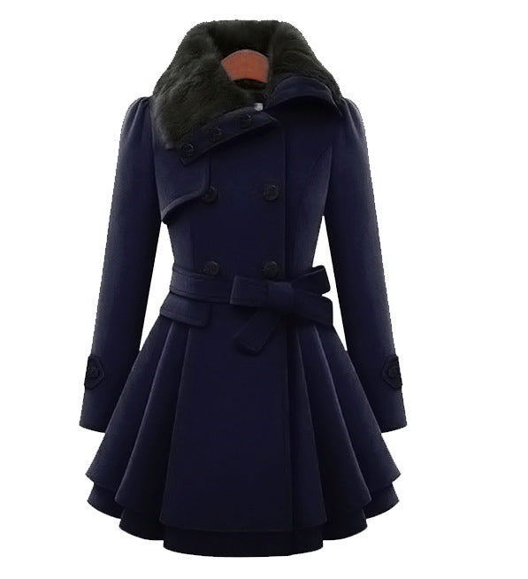 Elegante dames winterjas met nepbont in Donkerblauw