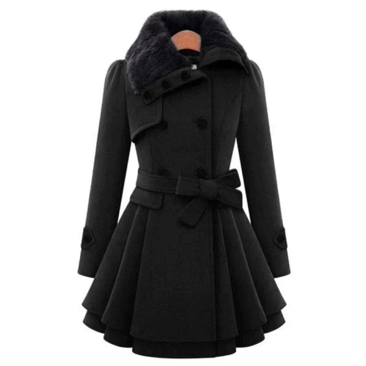 Elegante dames winterjas met nepbont in Zwart