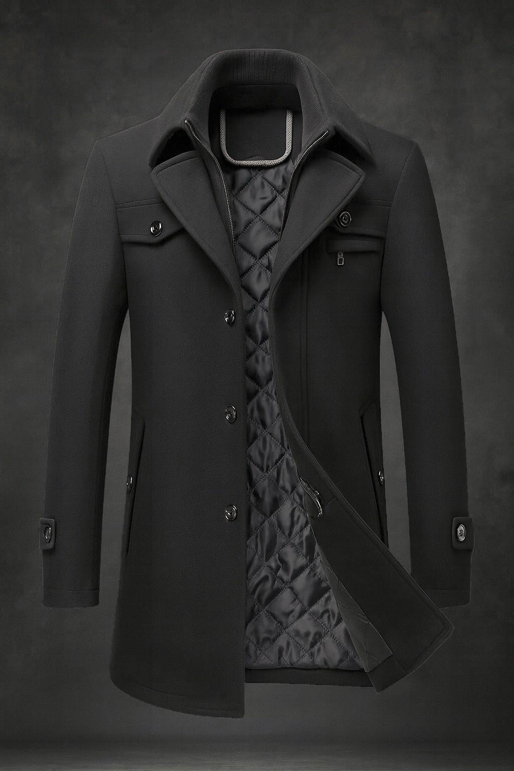 Elegante Dames Winterjas van Wol in Zwart