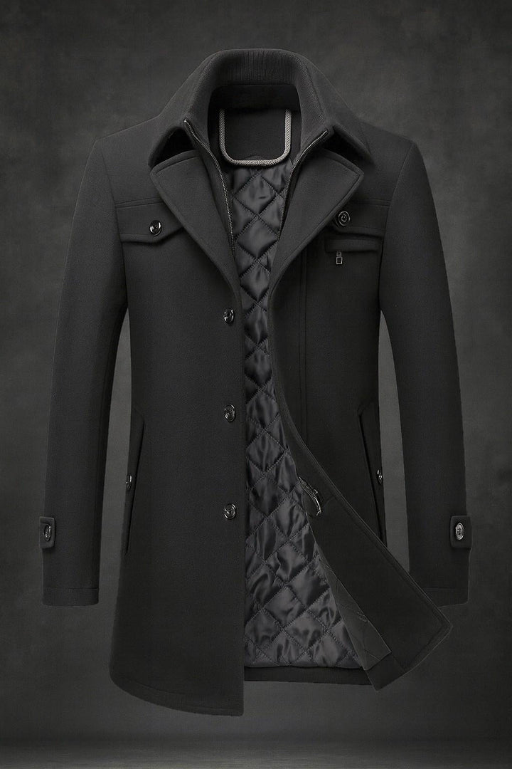 Elegante Dames Winterjas van Wol in Zwart