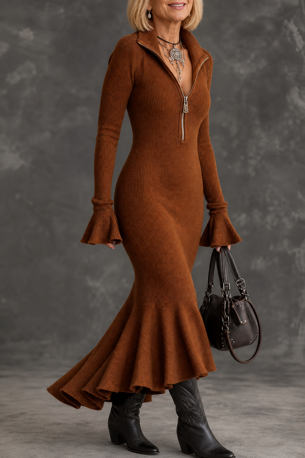 Elegante glitter feestjurk met wijde mouwen