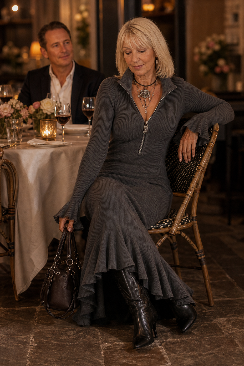 Elegante glitter feestjurk met wijde mouwen (6)