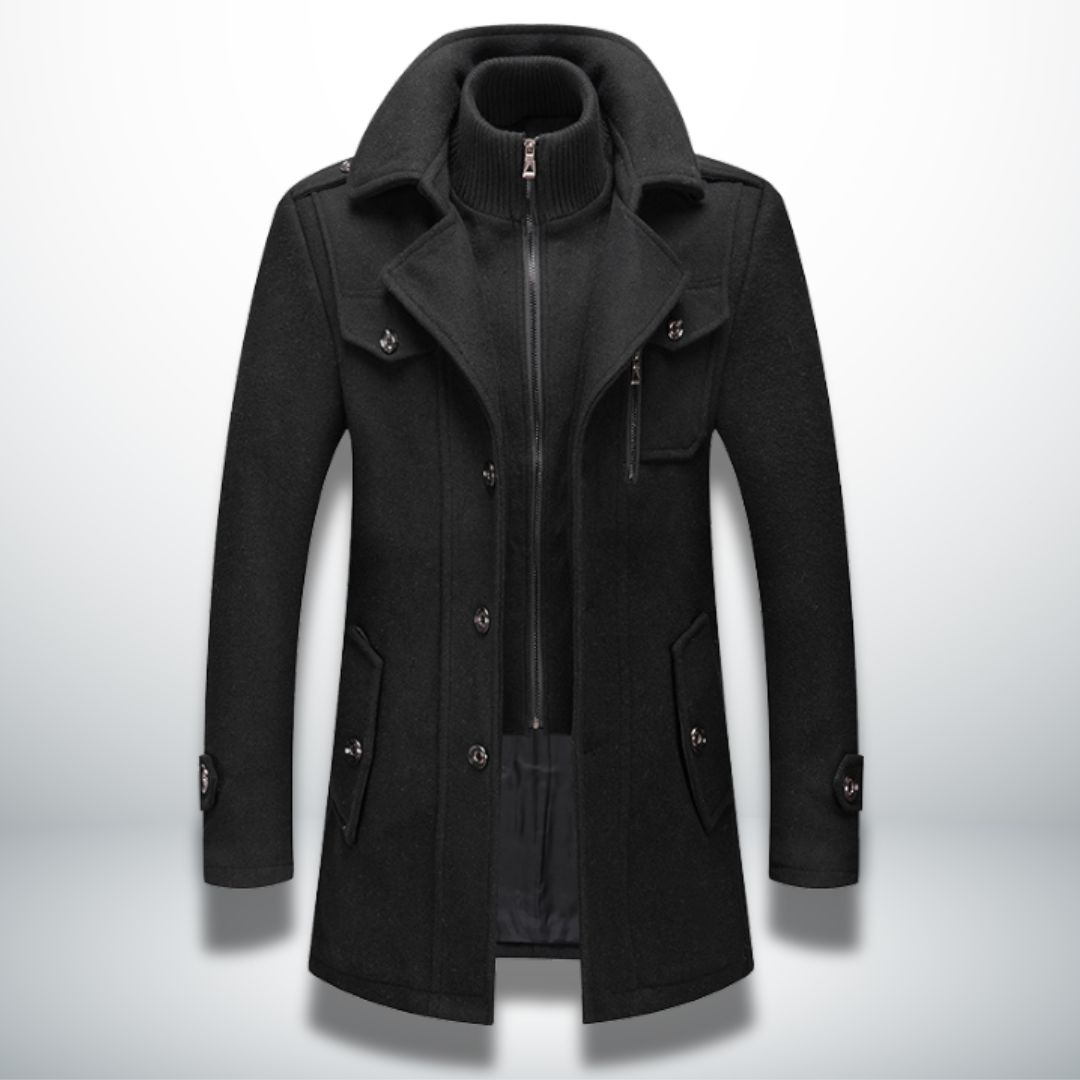 Elegante Heren Winterjas voor Bureau en Vrijetijd in Zwart
