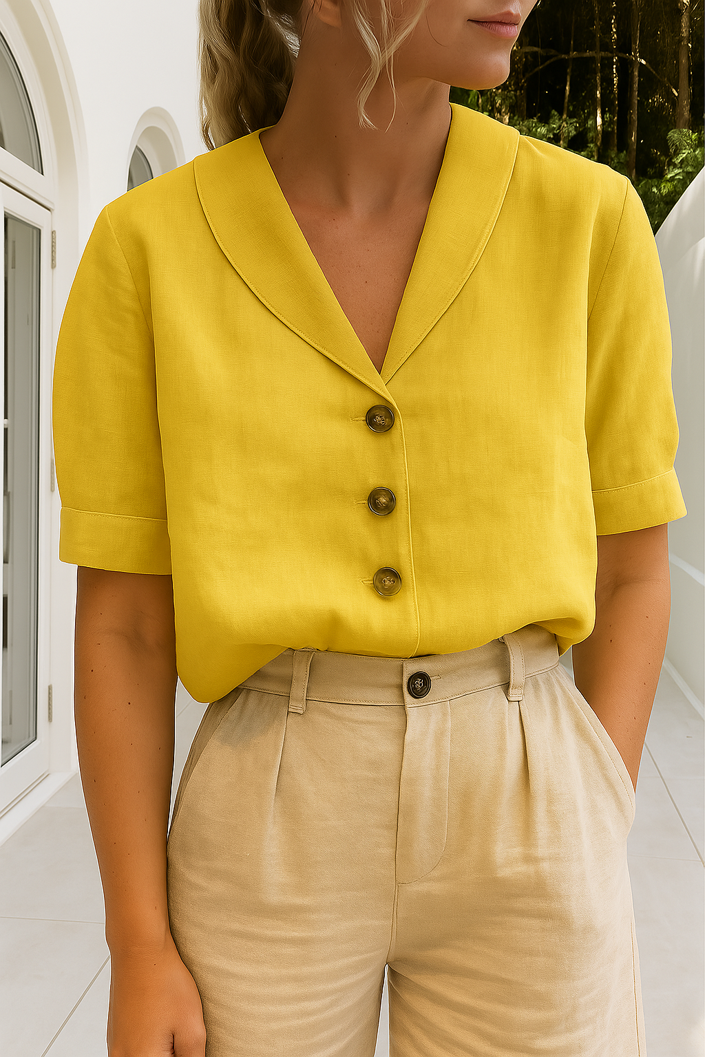 Elegante Linnen Blouse voor Dames in Geel