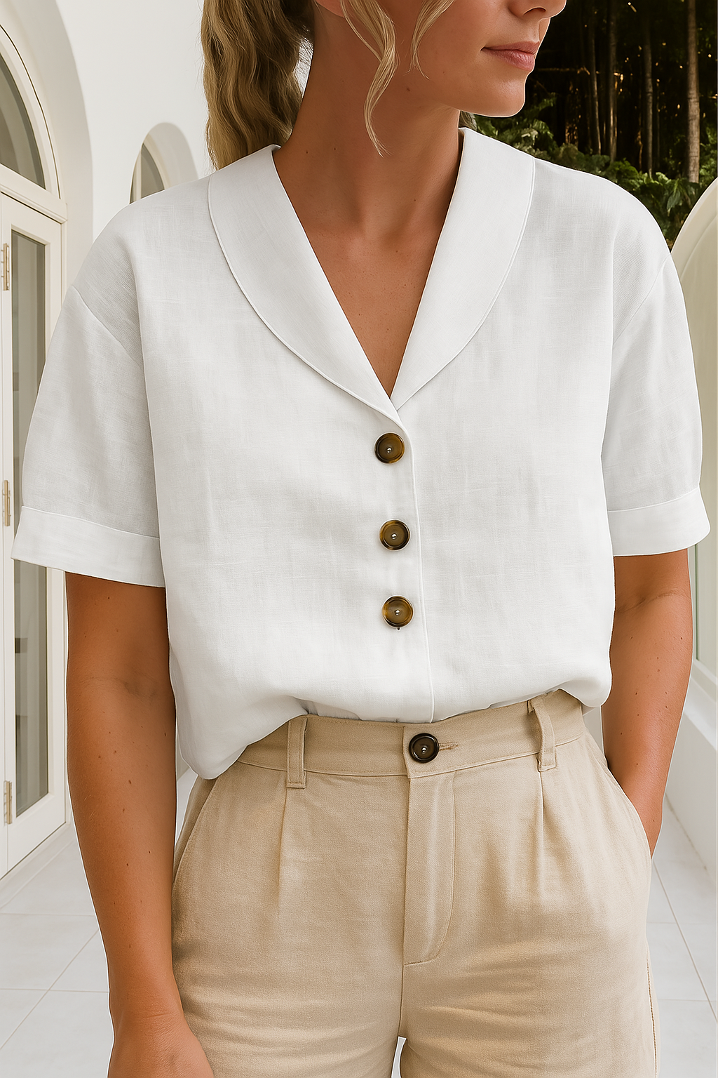 Elegante Linnen Blouse voor Dames in Wit