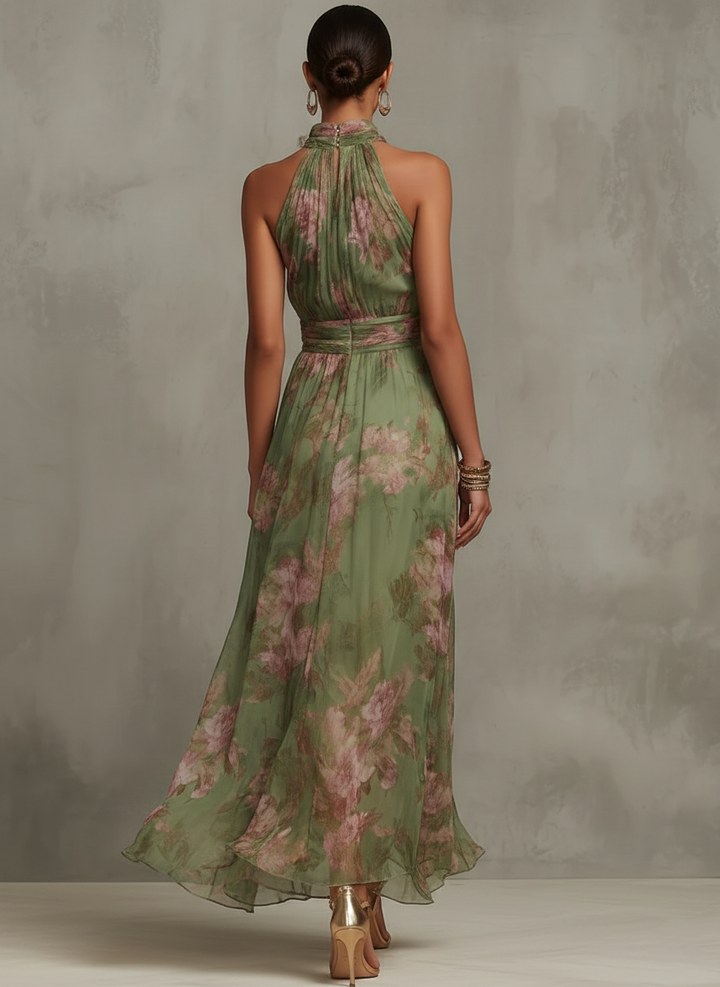 Elegante linnen jurk met bloemenprint voor de zomer in Grüner Blumenprint 2