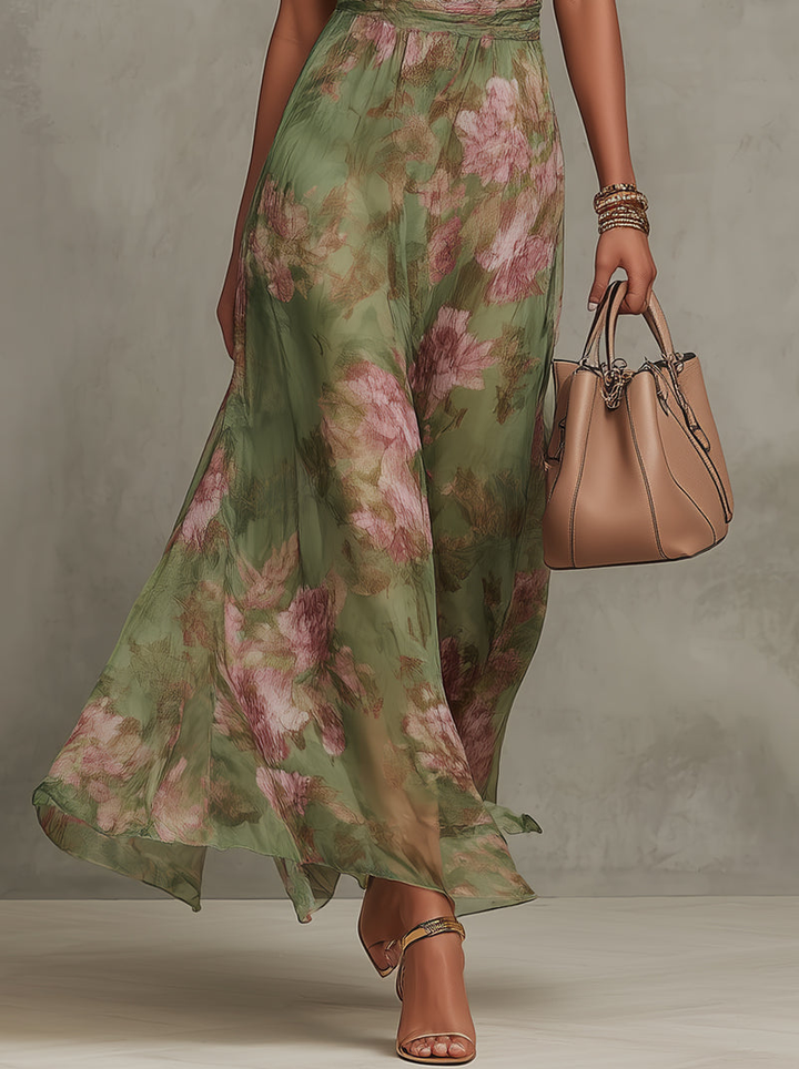 Elegante linnen jurk met bloemenprint voor de zomer in Grüner Blumenprint 4