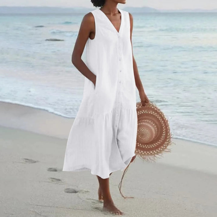 Elegante linnen jurk met V-hals in Wit