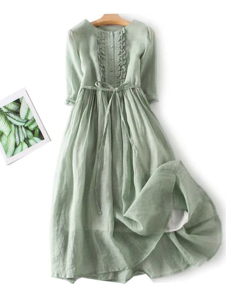 Elegante linnen jurk voor de zomer in Groen