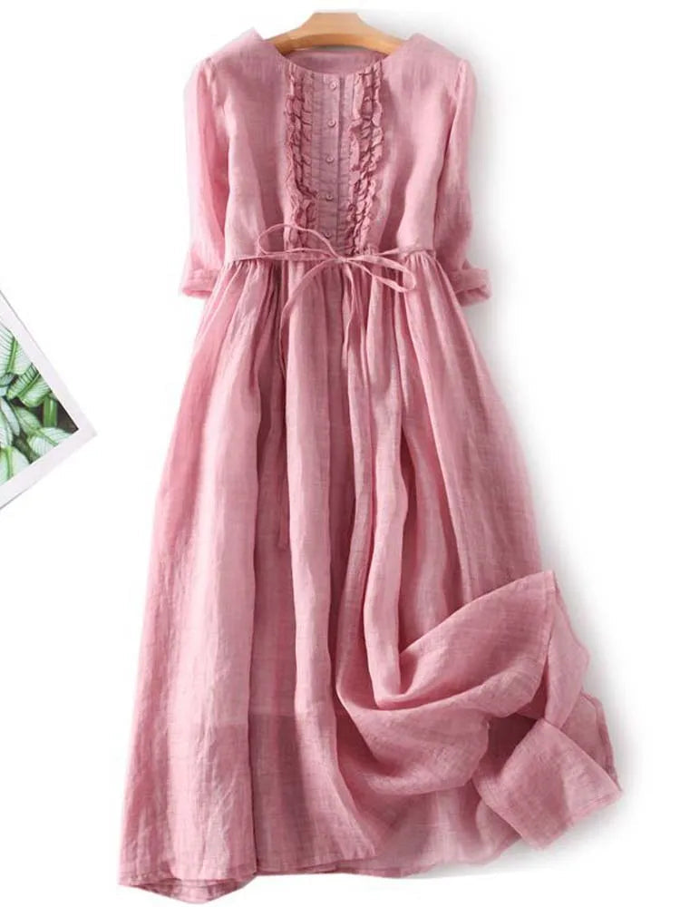 Elegante linnen jurk voor de zomer in Roze