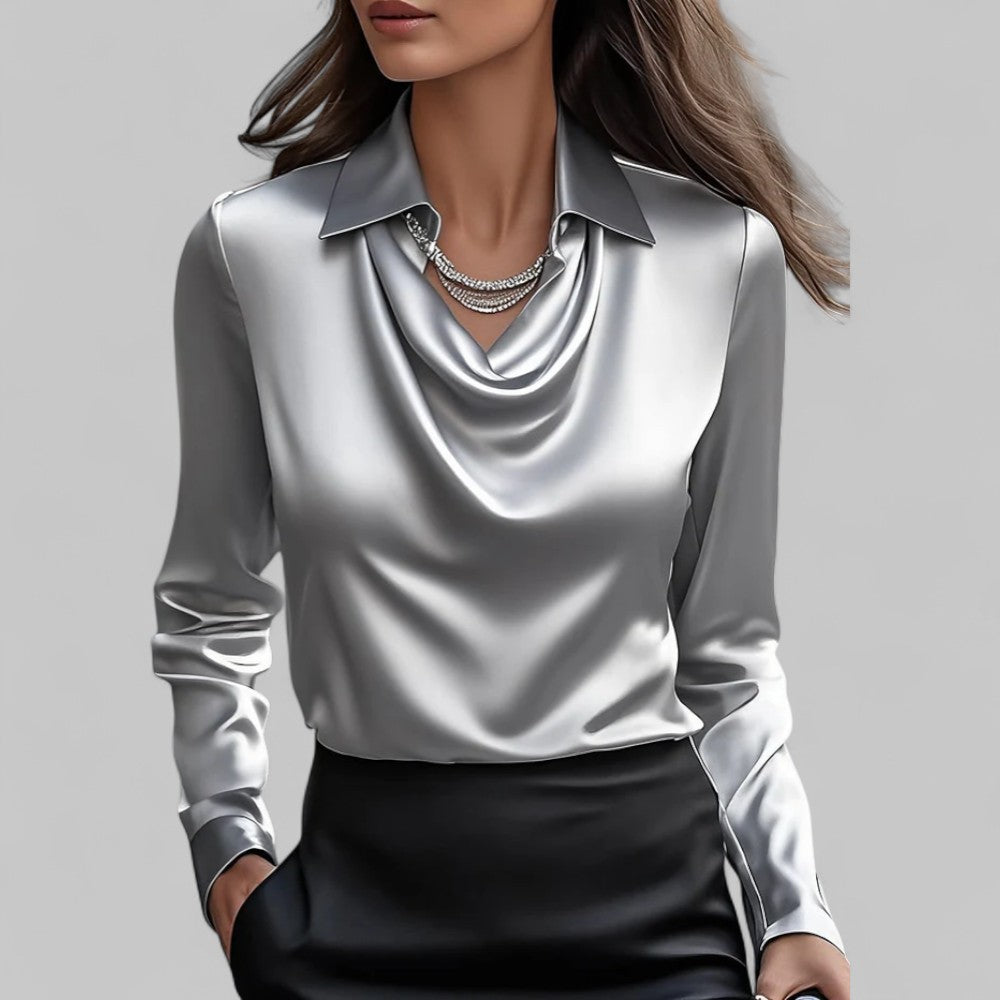 Elegante Satijnen Blouse voor Dames in Grijs