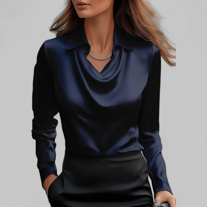 Elegante Satijnen Blouse voor Dames in Marineblauw