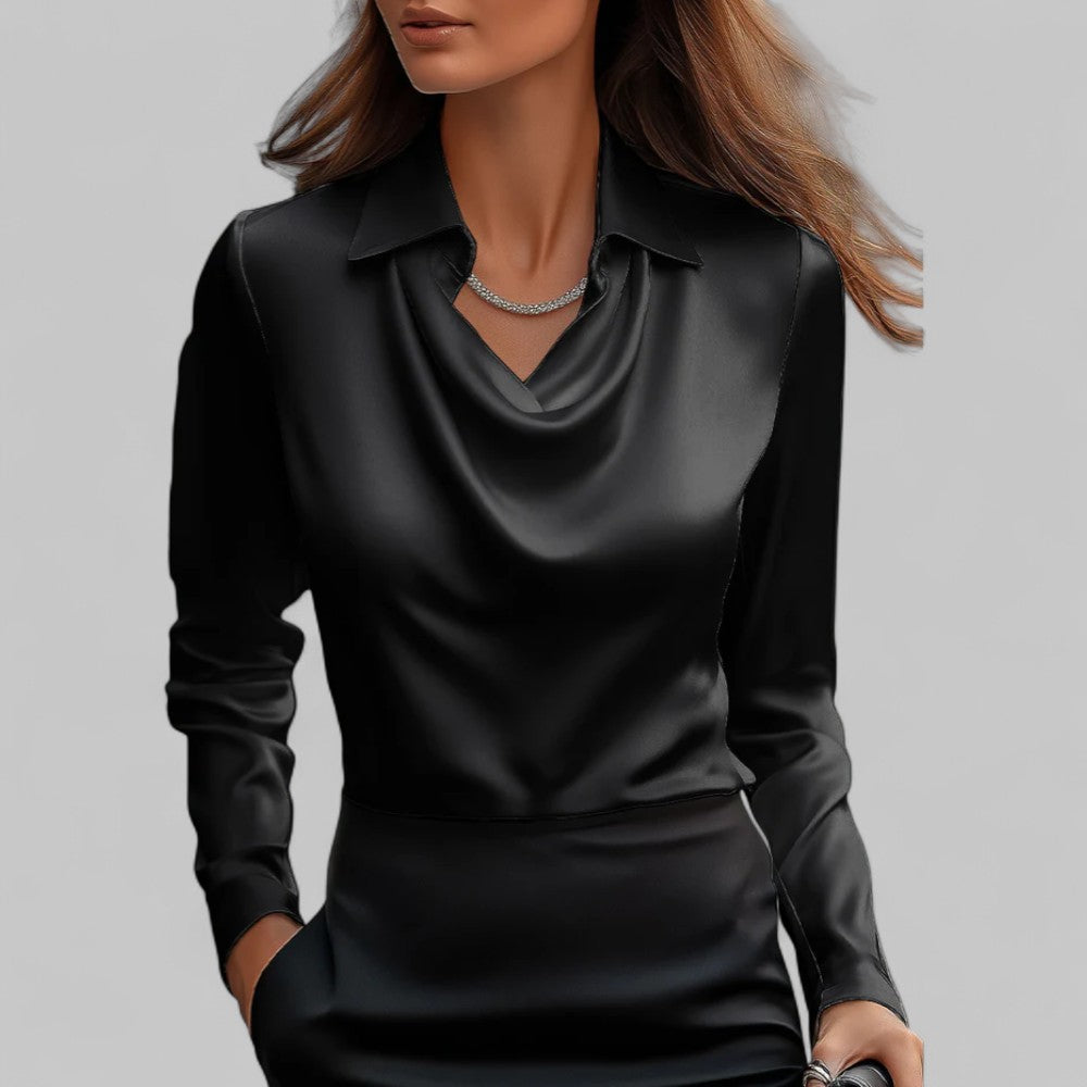 Elegante Satijnen Blouse voor Dames in Zwart