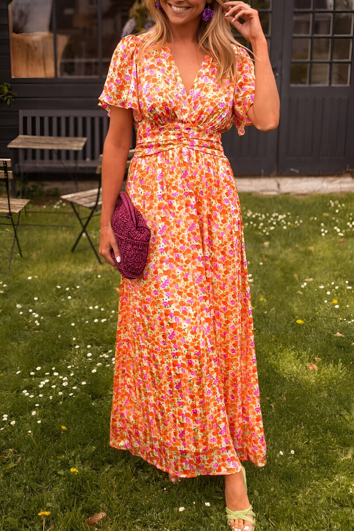 Fladderende zomerjurk maxi voor dames in Oranje 1