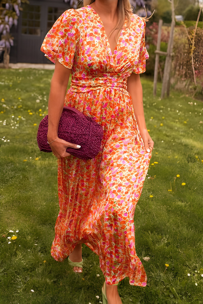 Fladderende zomerjurk maxi voor dames in Oranje 2