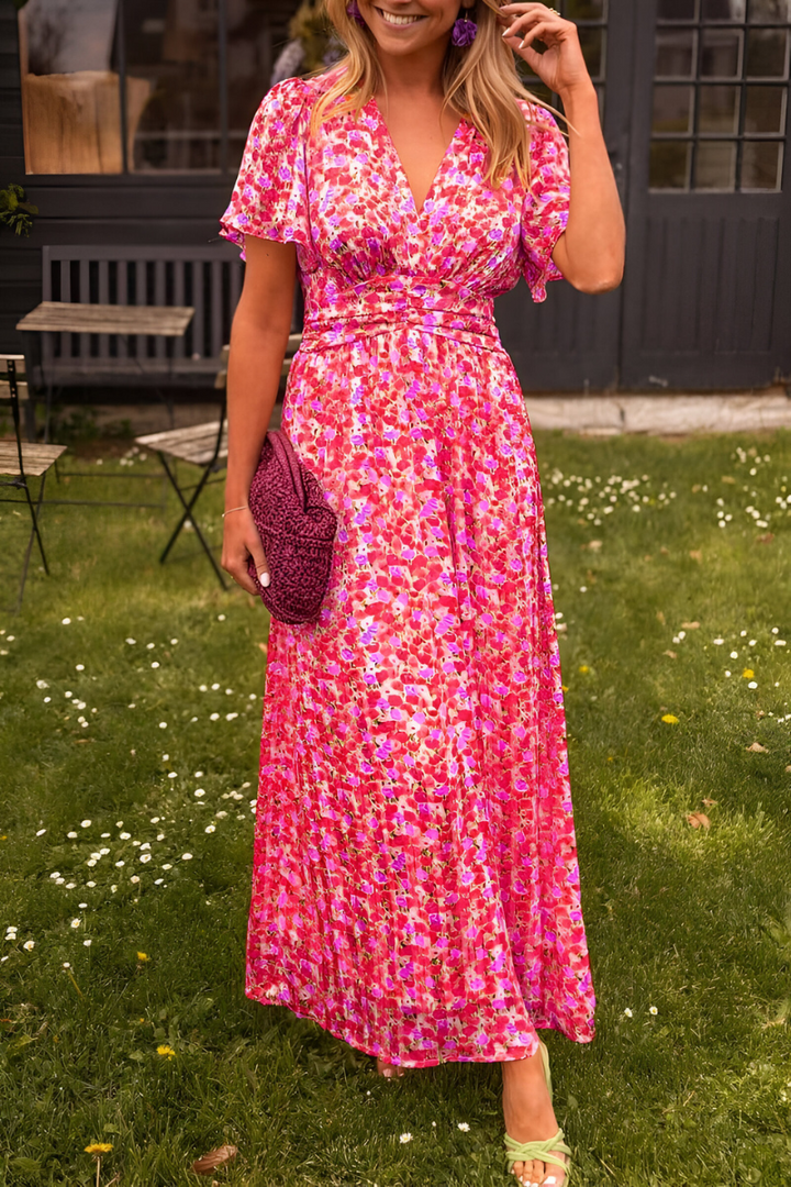 Fladderende zomerjurk maxi voor dames in Roze