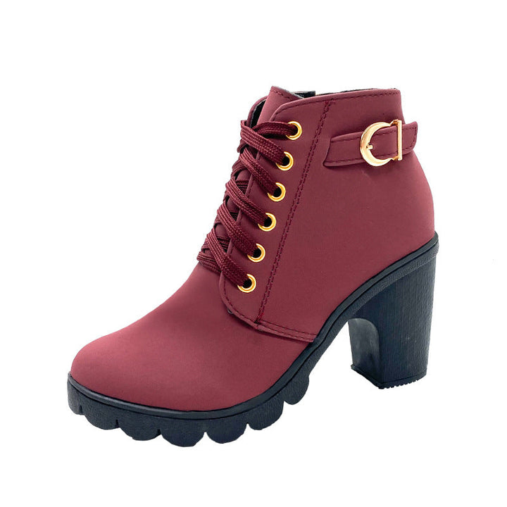 Fleece-Gevoerde Dames Laarzen met Chunky Hak Kerst in Bordeaux