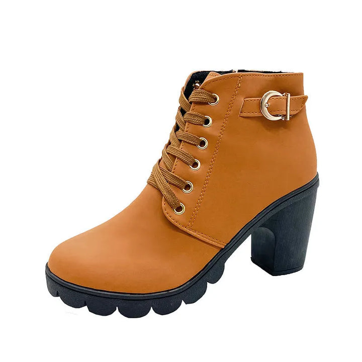 Fleece-Gevoerde Dames Laarzen met Chunky Hak Kerst in Geel