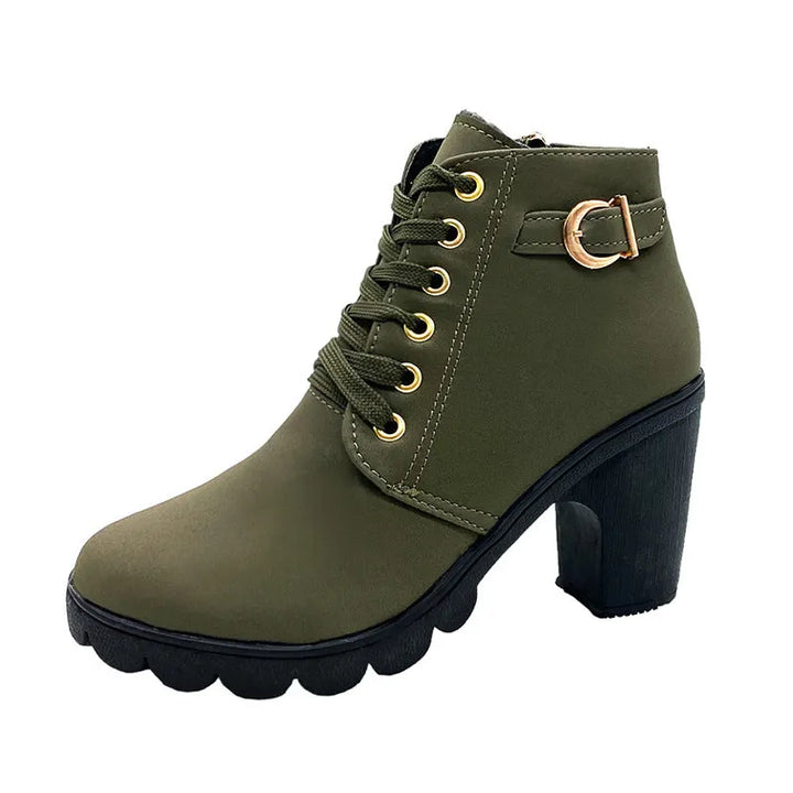 Fleece-Gevoerde Dames Laarzen met Chunky Hak Kerst in Groen