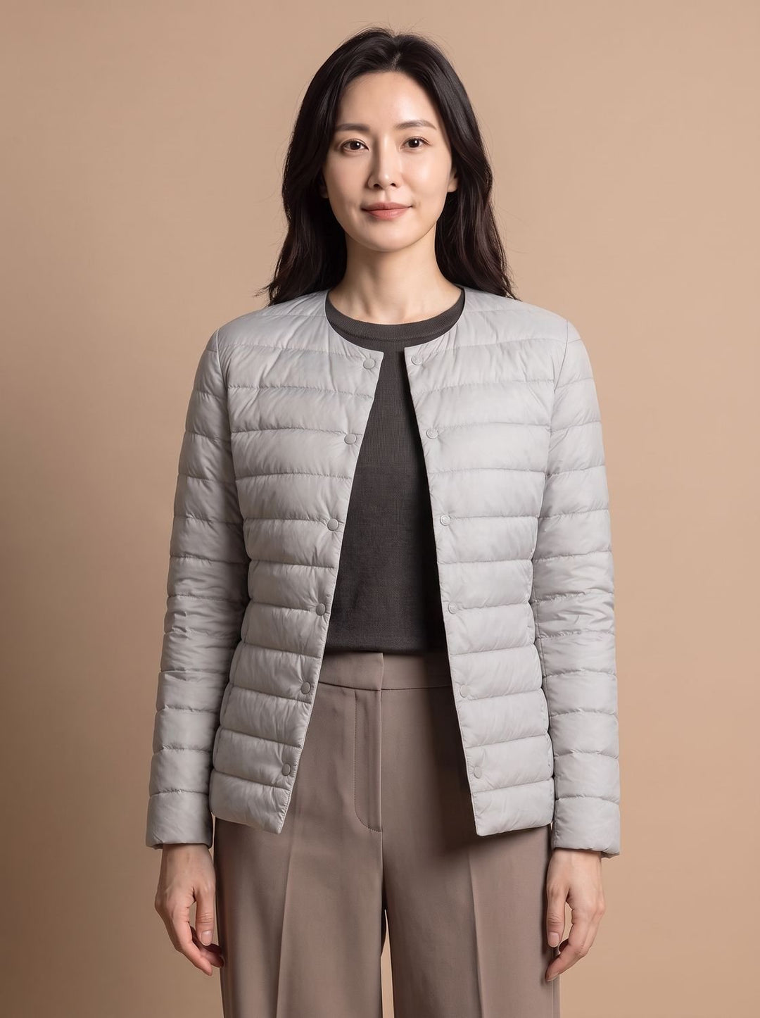 Gequilte slim-fit winterjas dames warm in Lichtgrijs