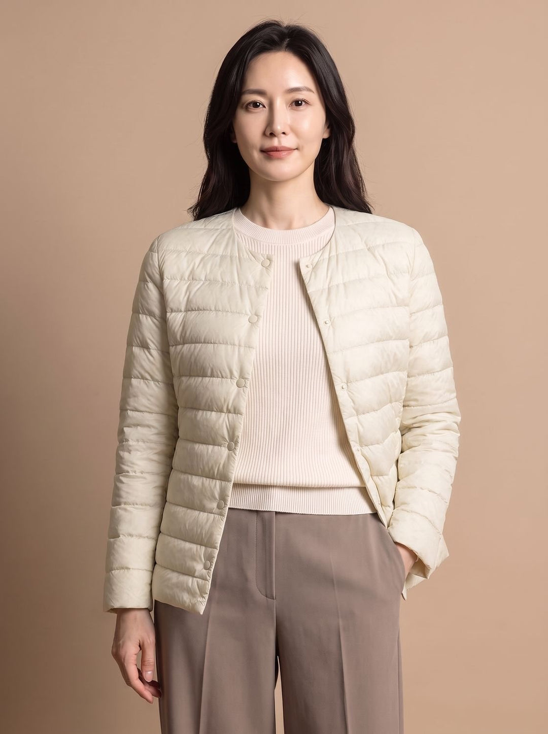 Gequilte slim-fit winterjas dames warm in Off White