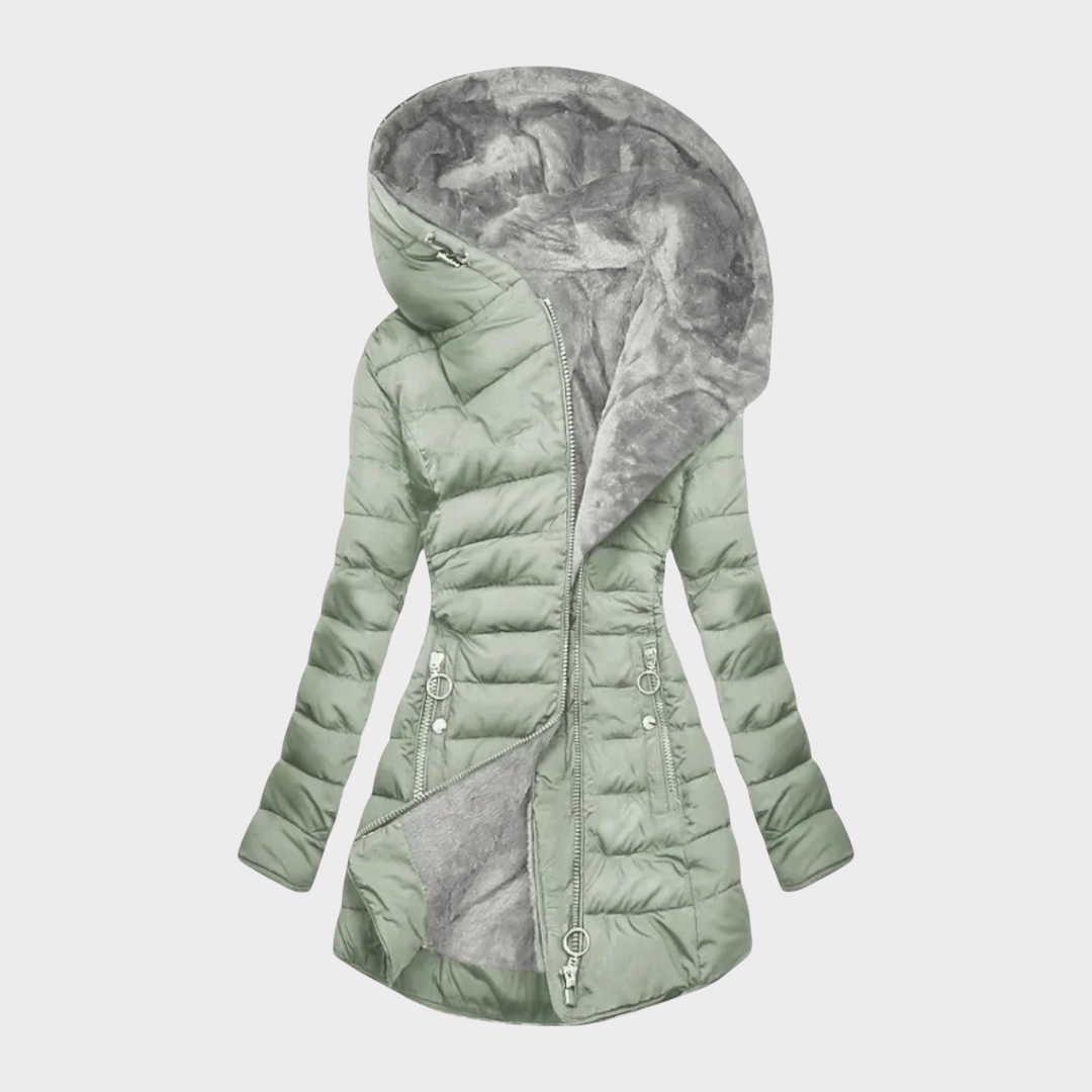 Gestepte Winterjas Dames met Oversized Capuchon in Lichtgroen