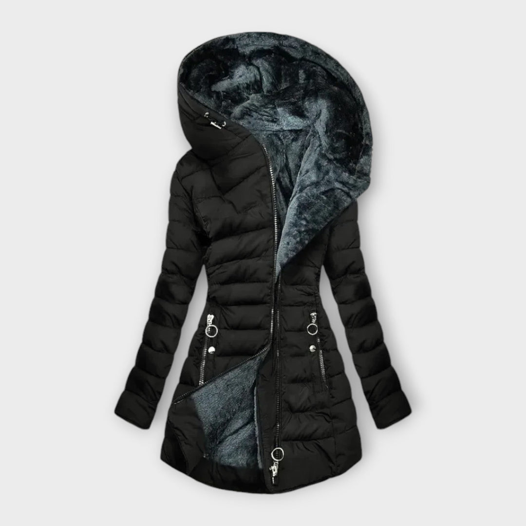 Gestepte Winterjas Dames met Oversized Capuchon in Zwart