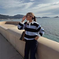 Nina | Gestreepte oversized coltrui dames in rugby-stijl