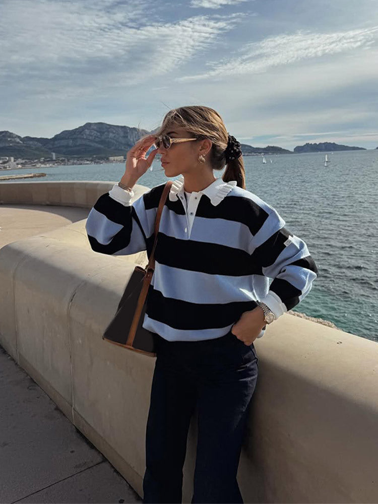 Gestreepte oversized coltrui dames in rugby-stijl in Gestreift
