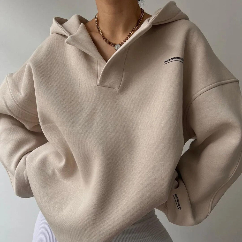Gezellige dames trui met capuchon in Beige