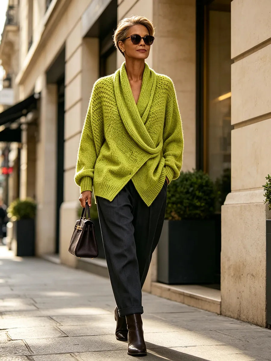 Groene Oversized Damesstrui met Shawl Collar (3)