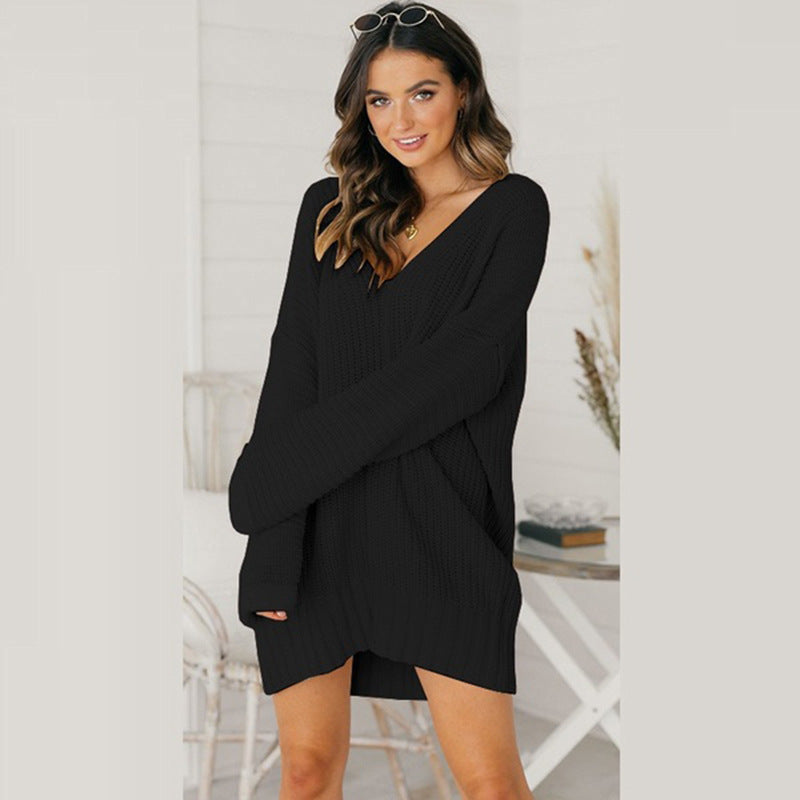 Grofgebreide Dames Trui Jurk Oversized in Zwart