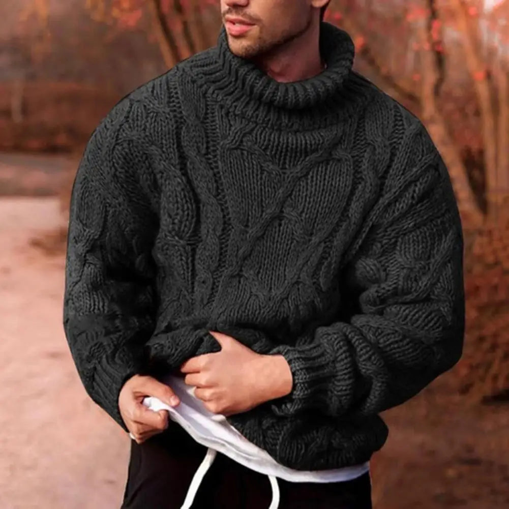 Heren coltrui in zware knit in Zwart