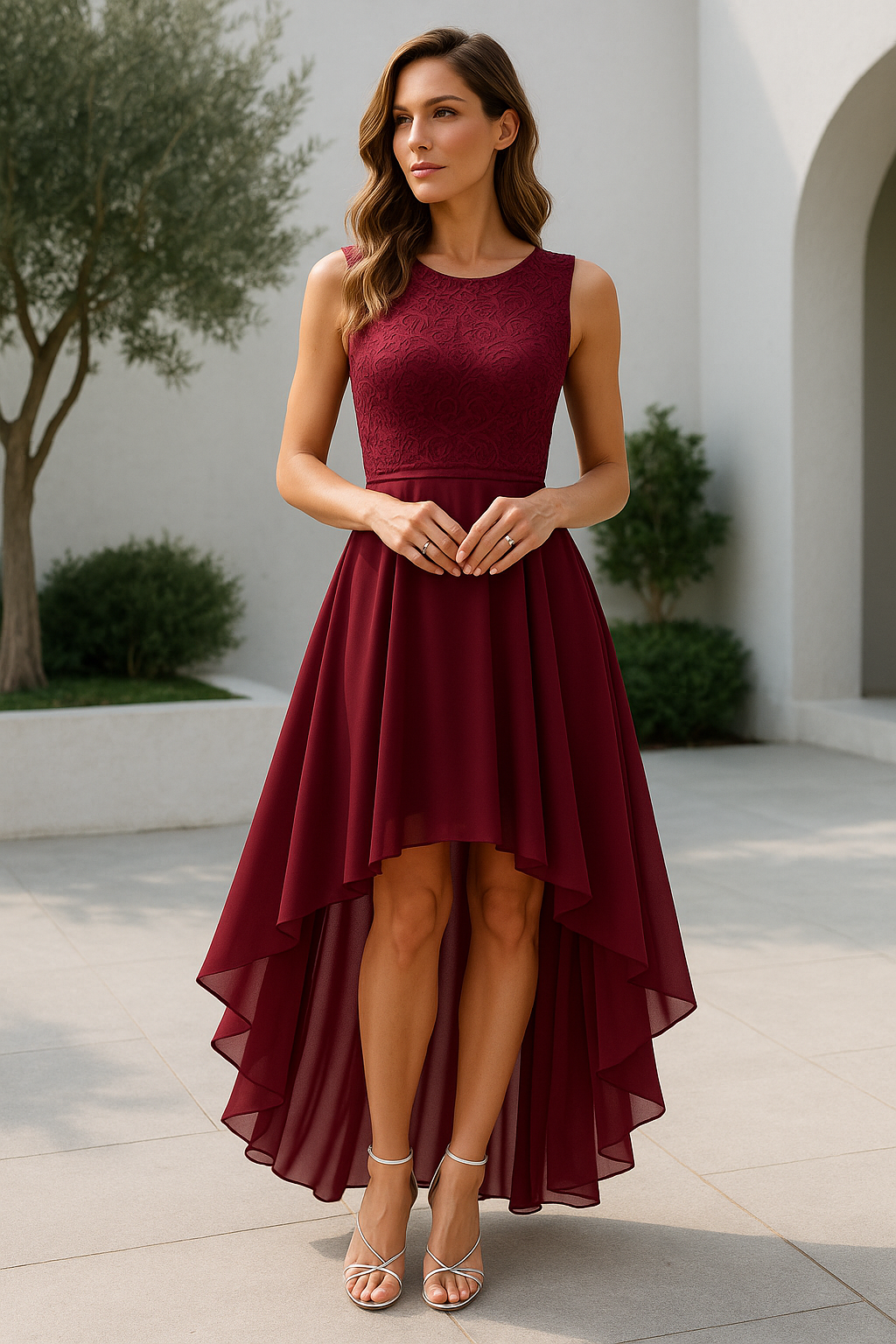 Erin gastenjurk met asymmetrische high-low zoom foto 1