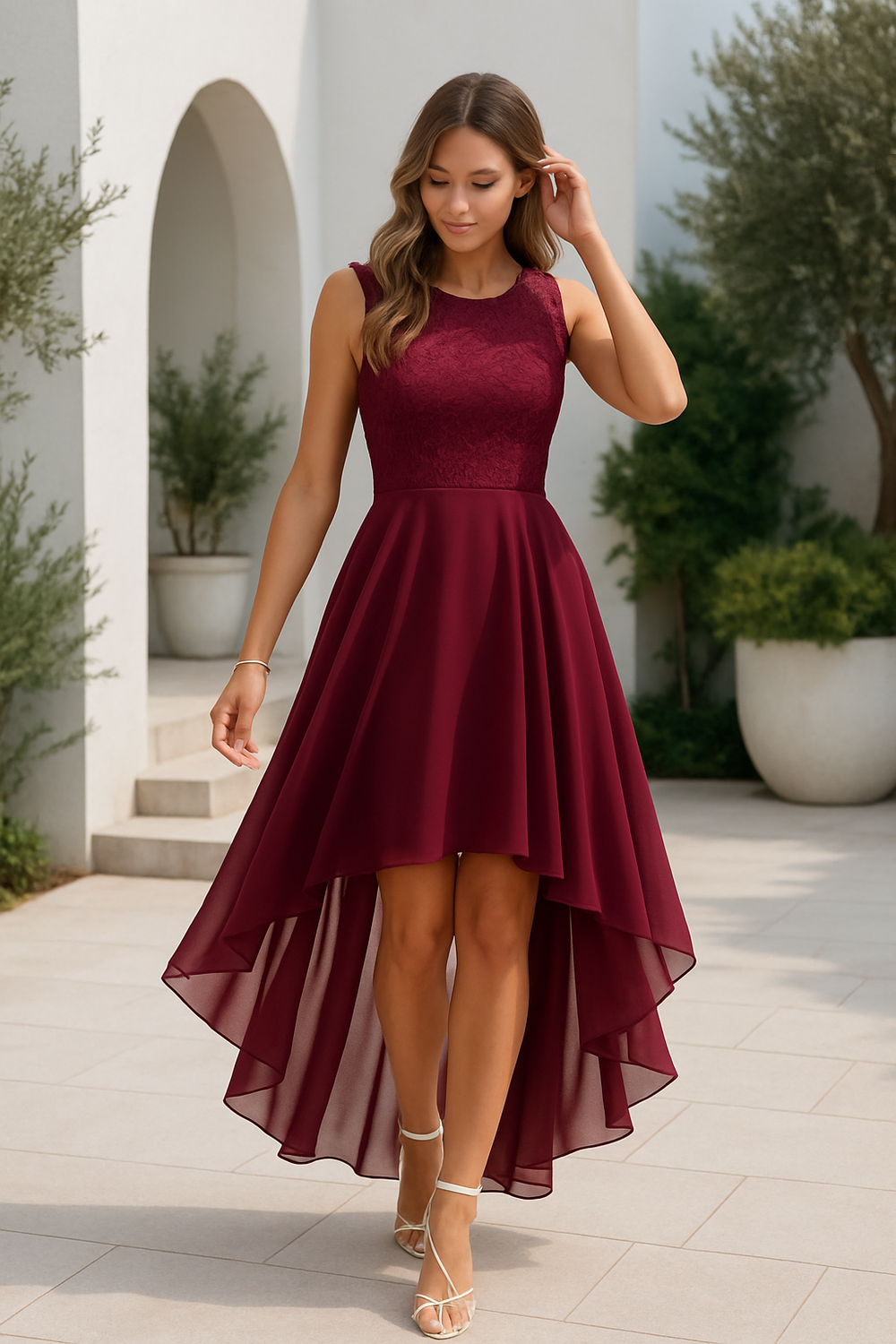 Erin gastenjurk met asymmetrische high-low zoom foto 2