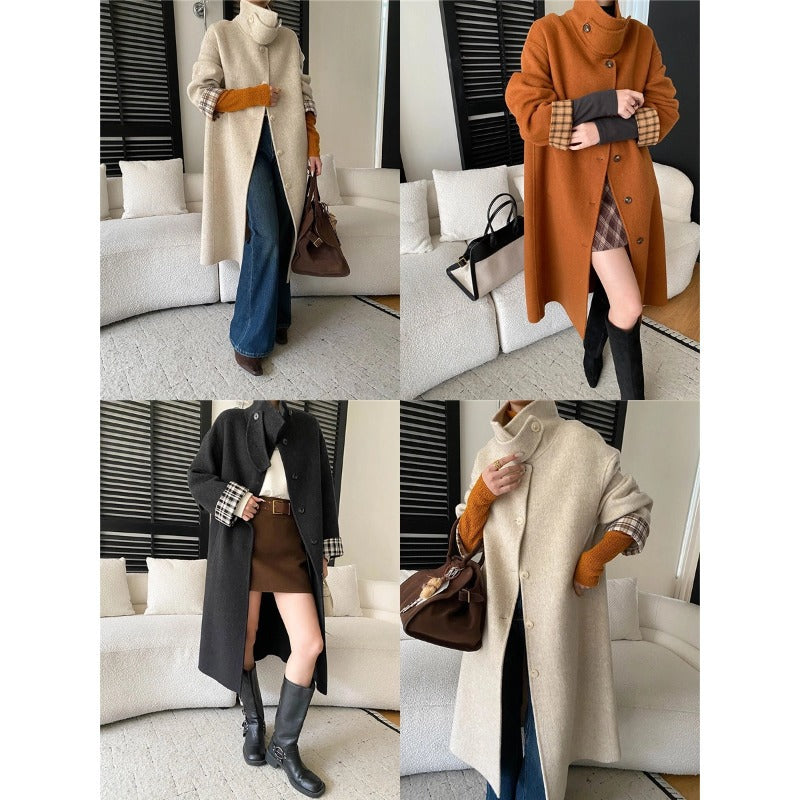 Klassieke lange wollen winterjas voor dames (5)