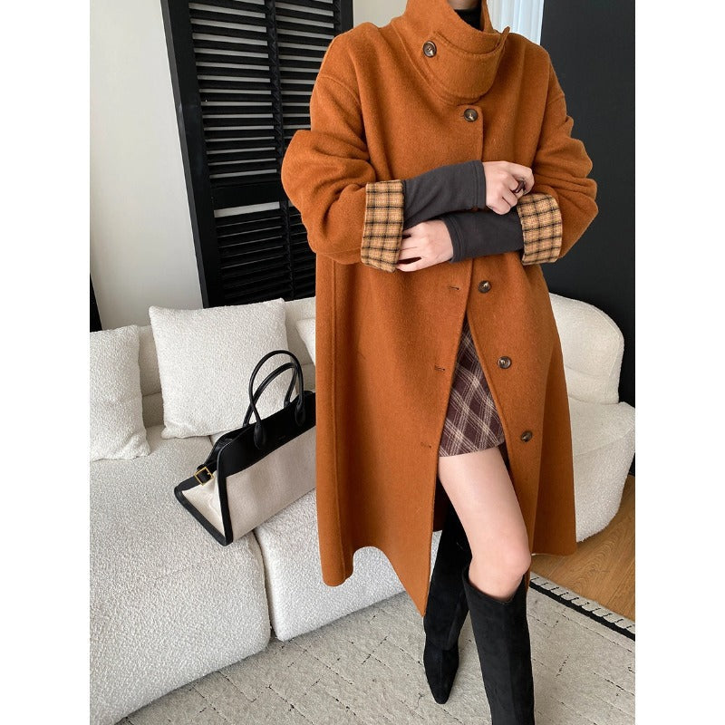 Klassieke lange wollen winterjas voor dames in Oranje