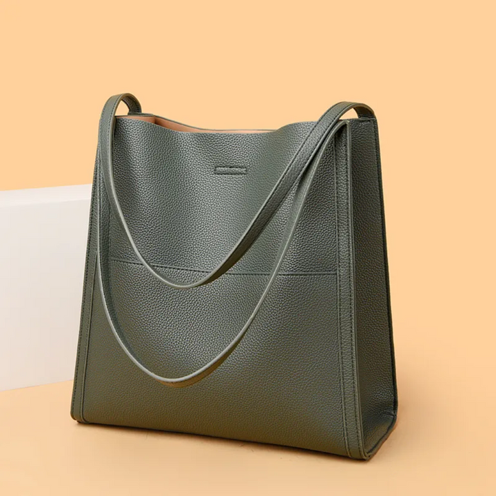 Klassieke Leren Dames Handtas met Voorzak in Groen