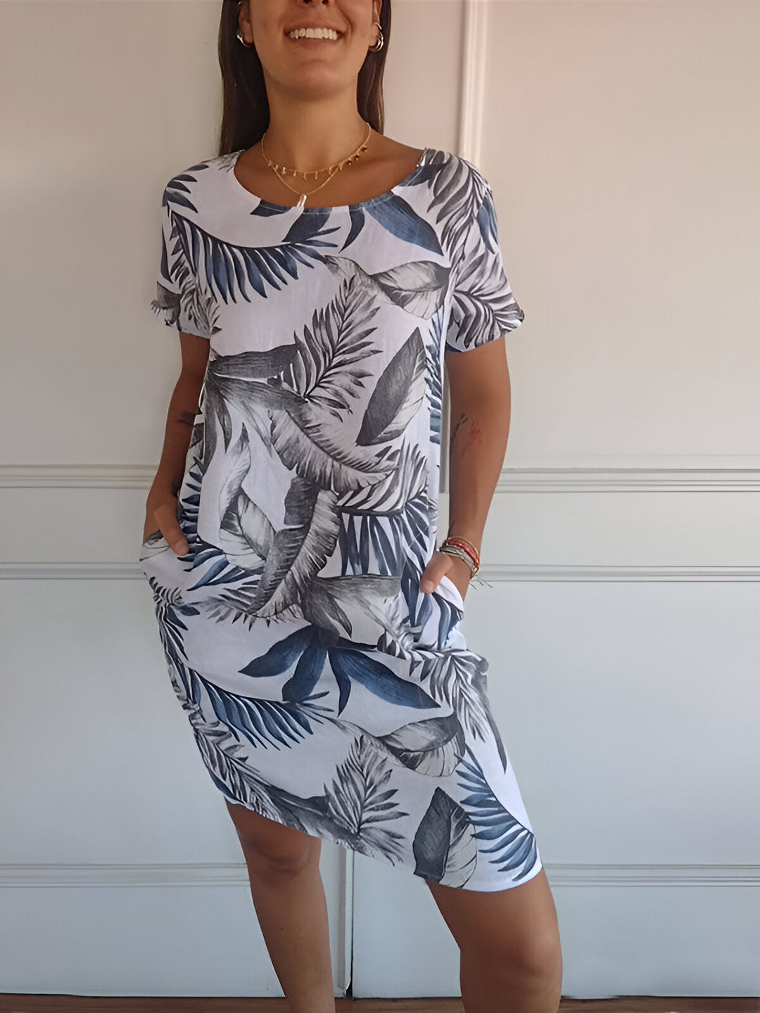 Klassieke Midi-Zomerjurk voor Dames in weiß und blau