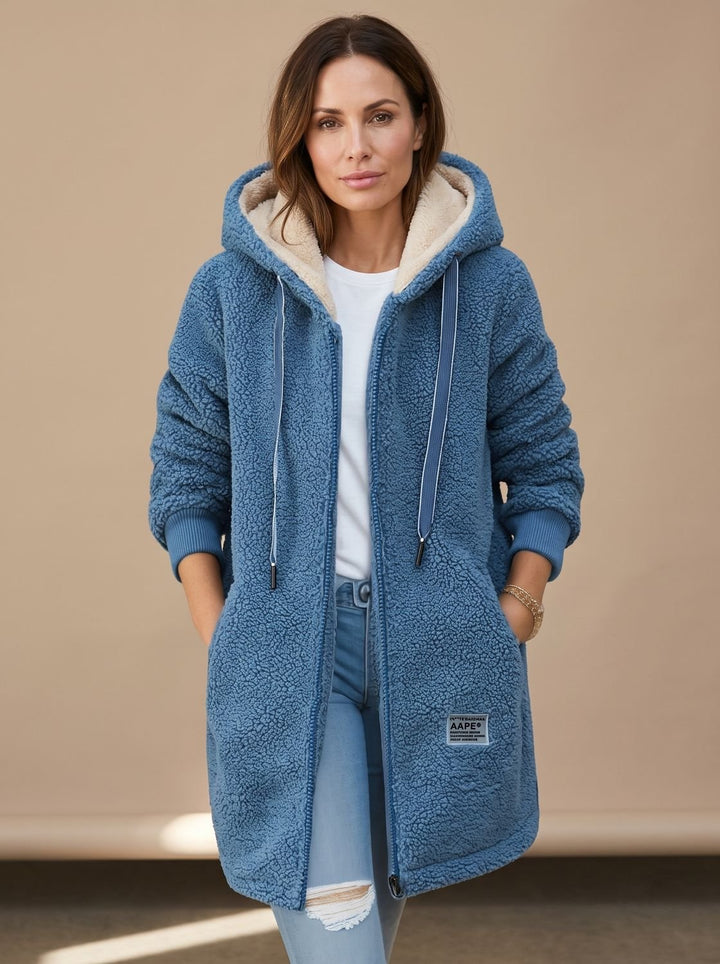Lange Dames Winterjas met Teddyfleece in Blauw