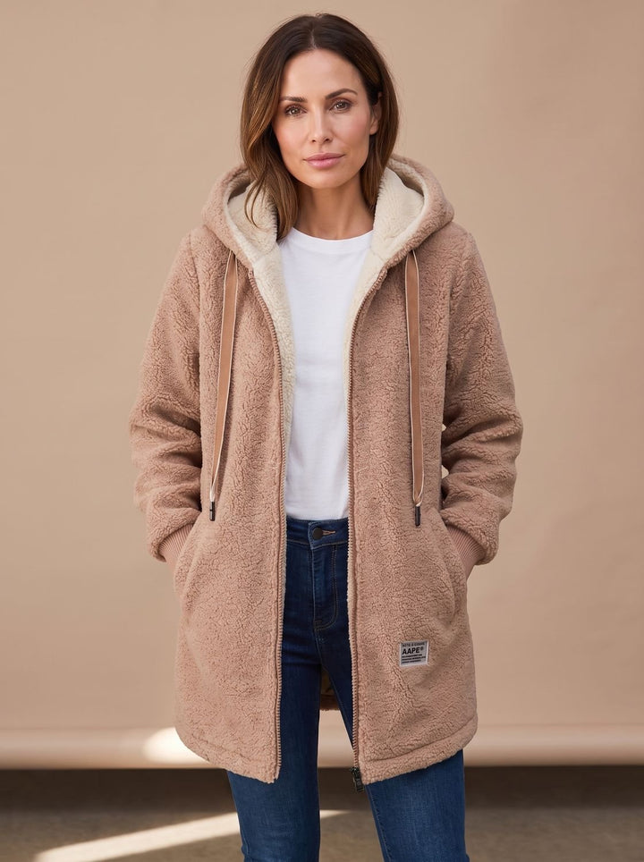Lange Dames Winterjas met Teddyfleece in Bruin