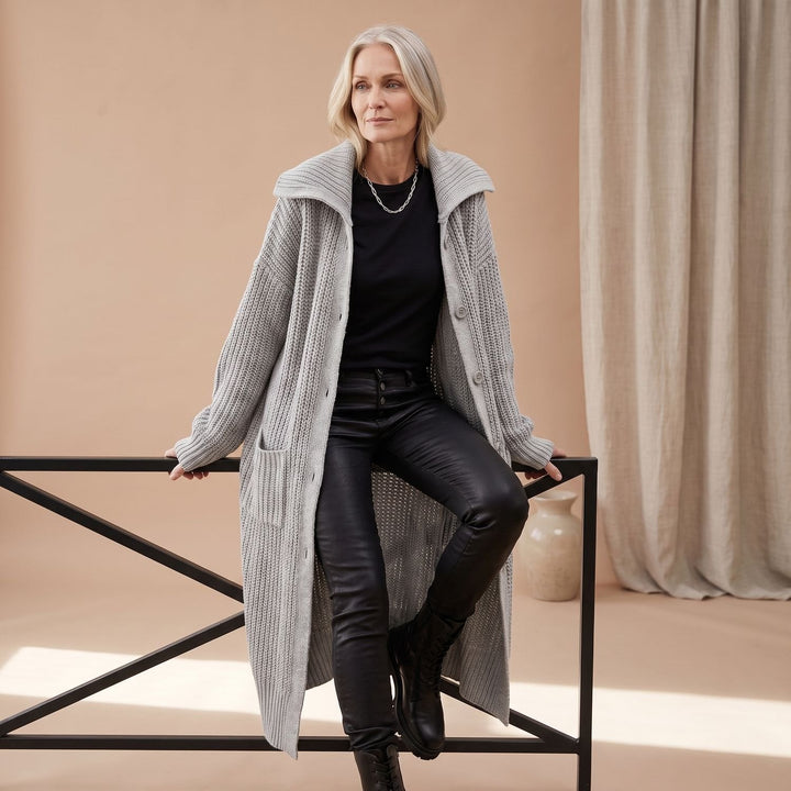 Lange grofbreien oversized coltrui dames in Grijs