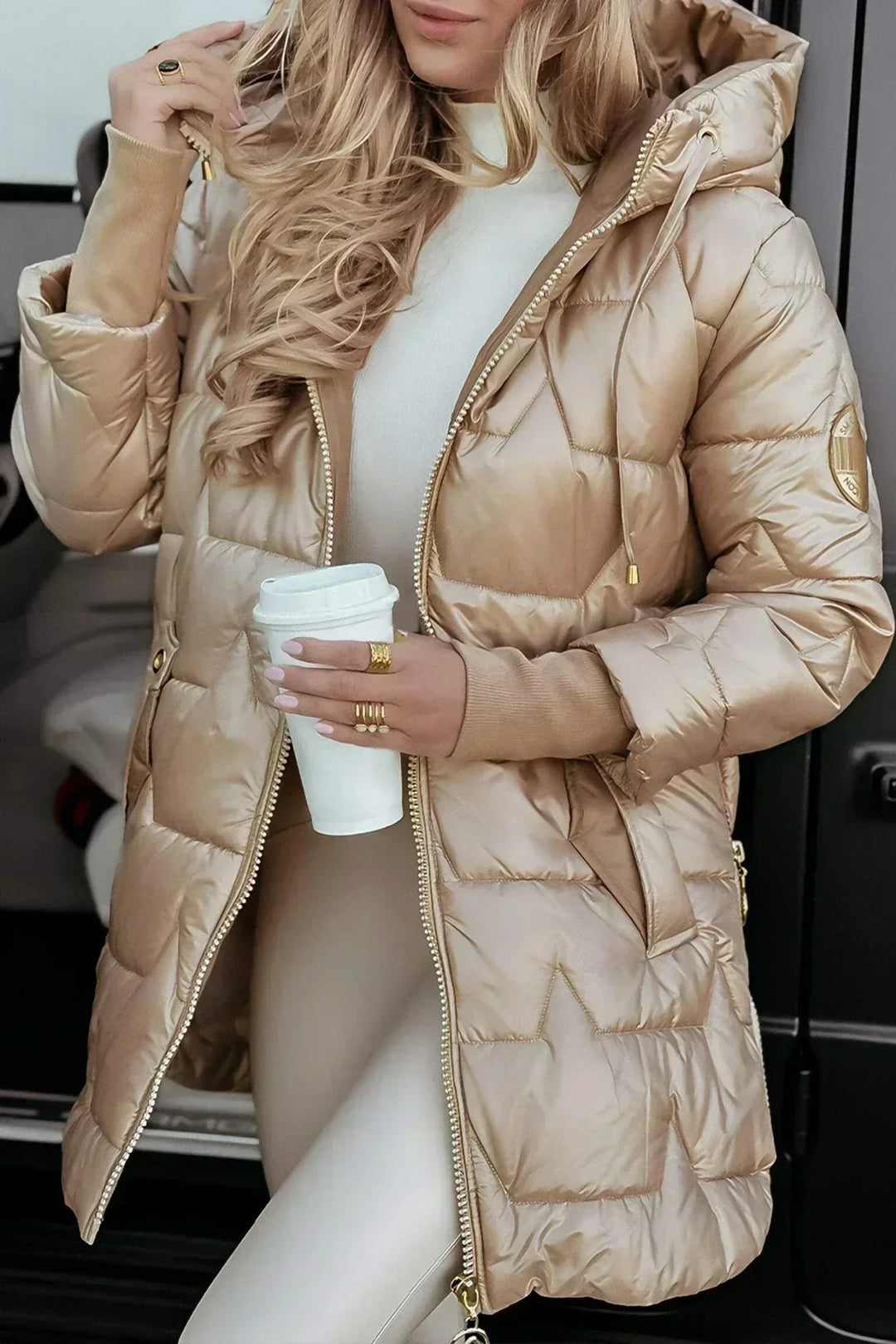 Lichte Winterjas voor Dames Gewatteerd Waterdicht in Beige