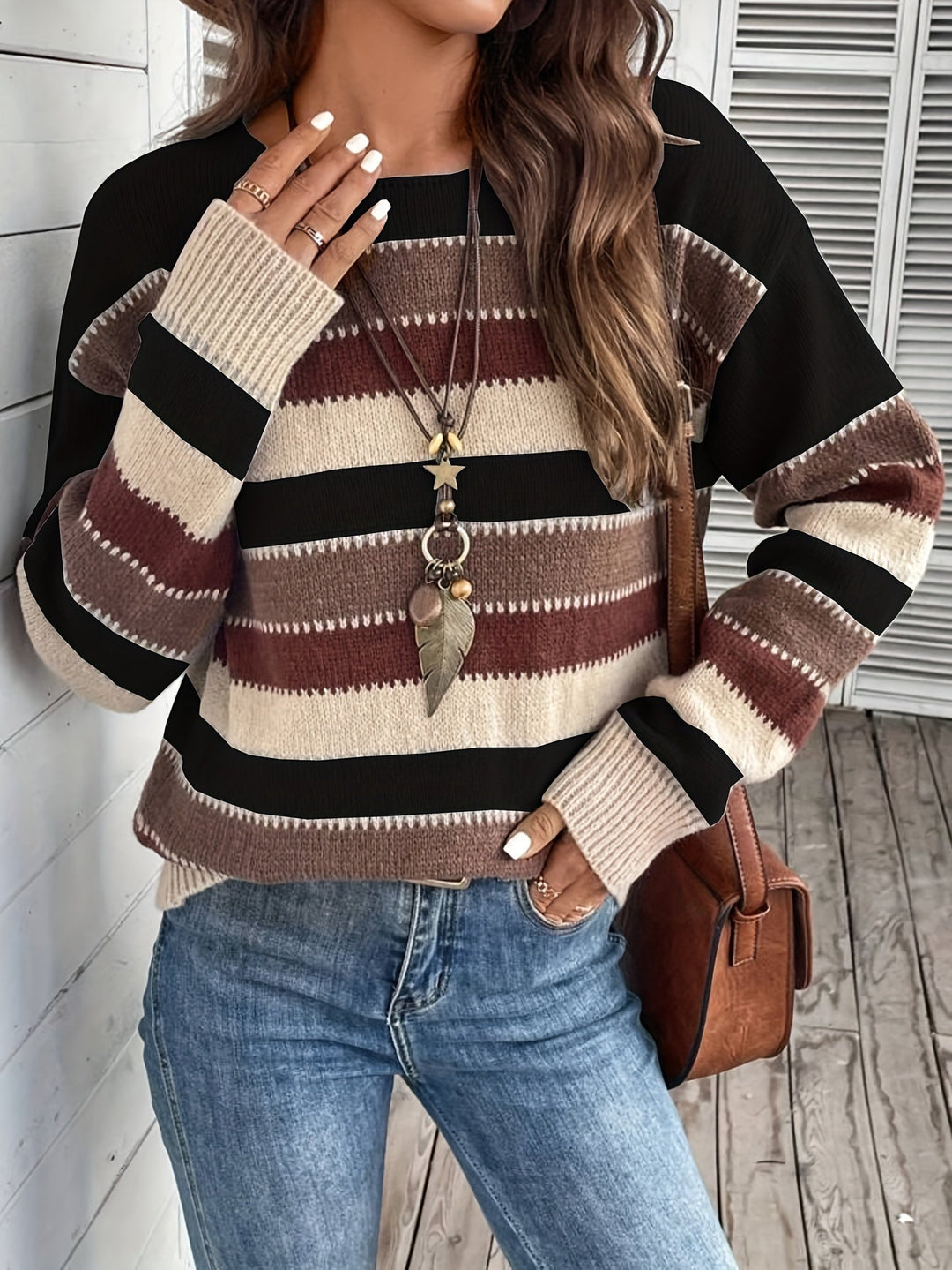 Losse dames trui in gestreept design (9)
