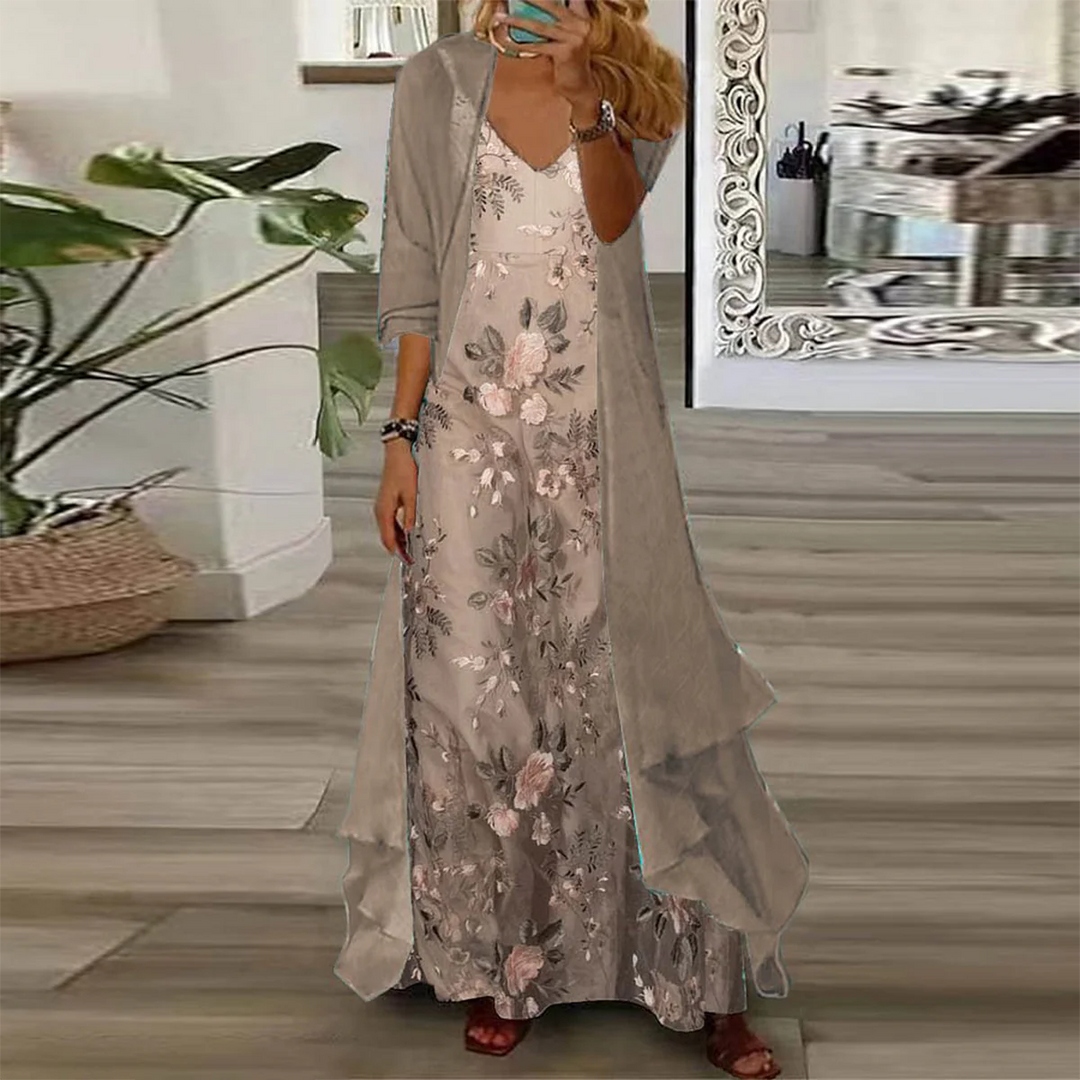 Luchtige Bloemen Maxi Strandjurk in Beige