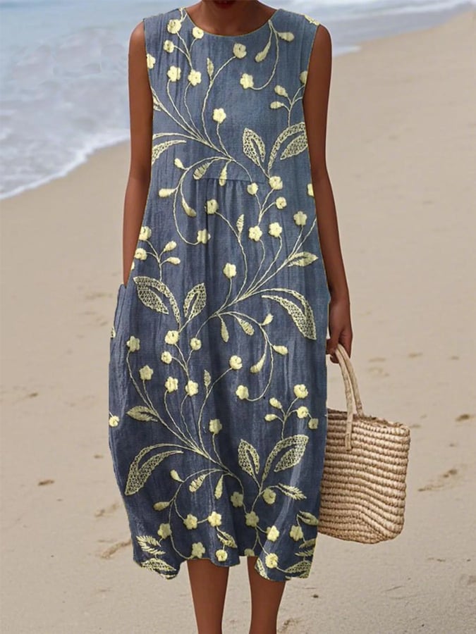 Luchtige Bloemen Strandjurk voor de Zomer in Blauw 1